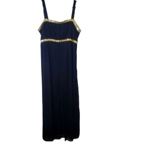 Nikki‎ Mae NWT Y2K Elegant Black Empire Maxi Flyaway Dress with Gold Sequins